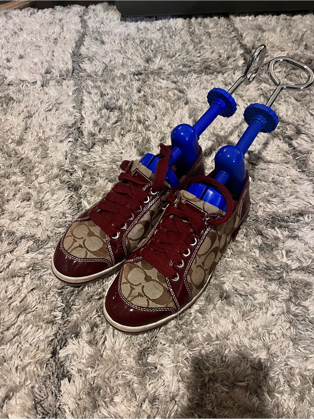 Coach Burgundy Leather & Tan Signature Canvas Sneakers